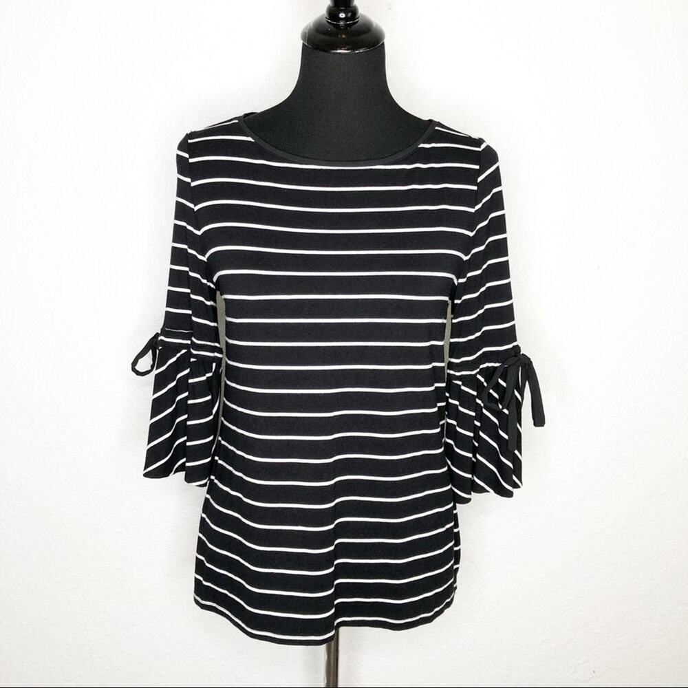 WHBM‎ black white striped bell sleeve top size Small